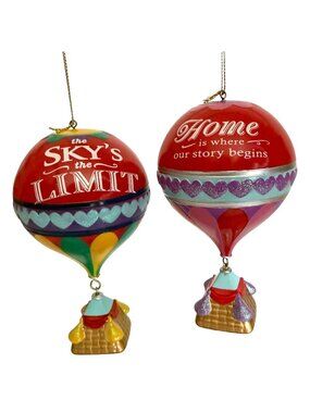 2 Kurt Adler Hot Air Balloon Christmas Ornaments Inspirational Words Plastic 2